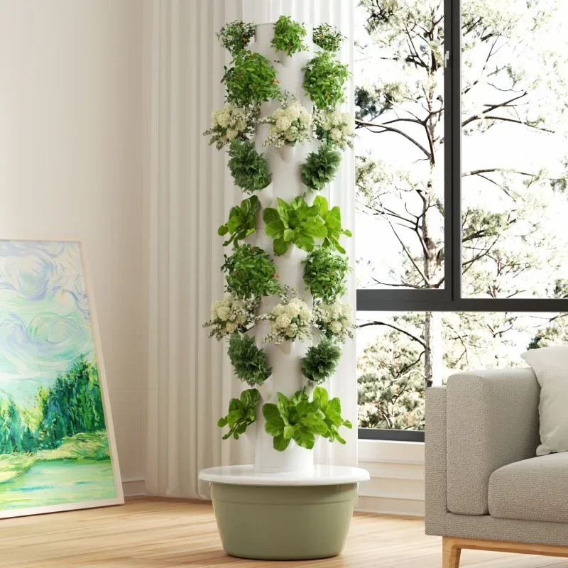 Hydroponic Tower Planter - 家庭用スマート野菜プランター 垂直水耕栽培タワー 土を使わない栽培 野菜プランター エアロゾル栽培カラムパイプ