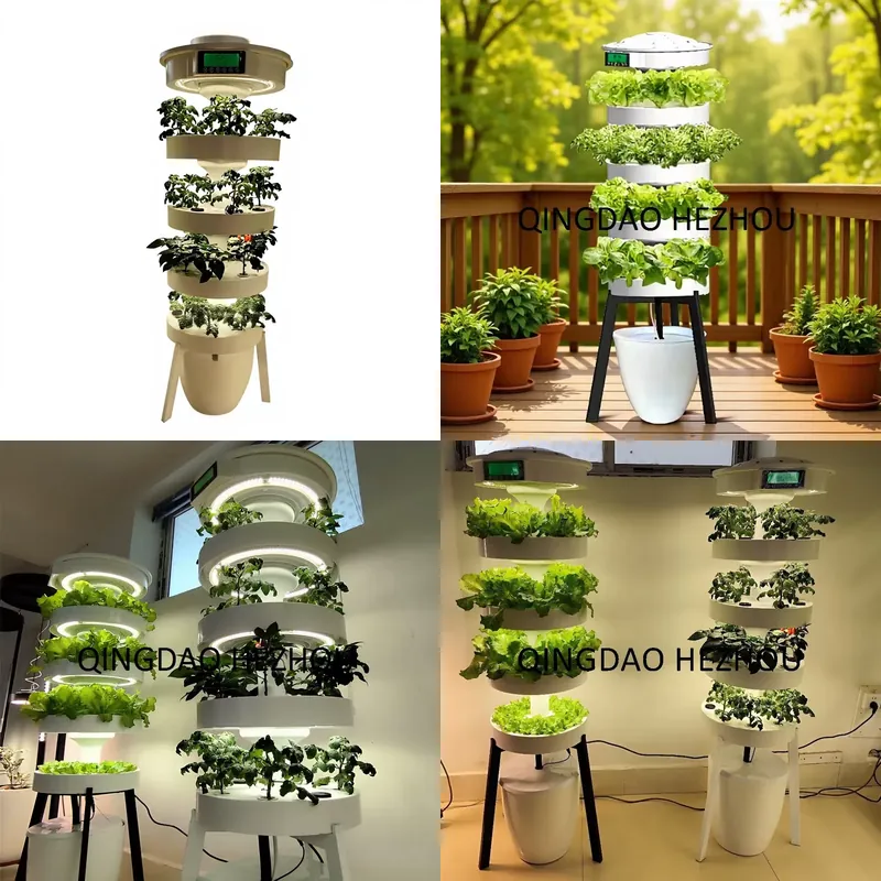 Hydroponic Tower Planter - 家庭用室内スマート垂直タワープランター「Hezhou Intelligence Hydroponic System」、LED育成ライト付き、特許取得済み