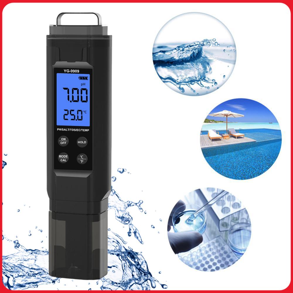 Ec Meter Digital - 5 in 1 デジタル水質テスターペン TDS/EC/温度/塩分/PHメーター 飲料水/水槽/水耕栽培/プール用