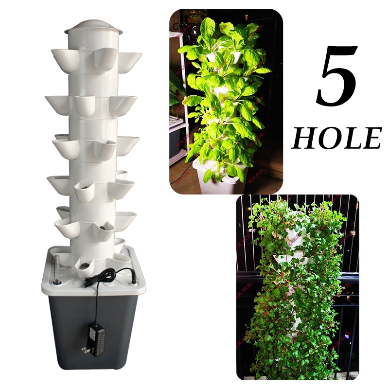 垂直水耕栽培タワー温室ガーデン屋内無土壌栽培システム5穴野菜 - Hydroponic Tower Planter のレビューと価格